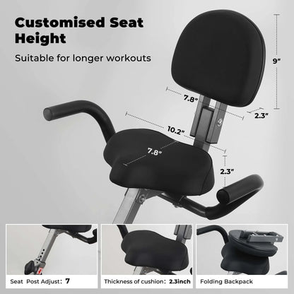 Bicicleta De Ejercicio Plegable 4 En 1 Magnética Estacionaria Recumbent Bike Resistencia De 10 Niveles Para Uso En El Hogar Con Bandas De Resistencia Para Brazos