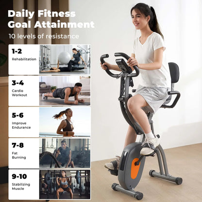 Bicicleta De Ejercicio Plegable 4 En 1 Magnética Estacionaria Recumbent Bike Resistencia De 10 Niveles Para Uso En El Hogar Con Bandas De Resistencia Para Brazos